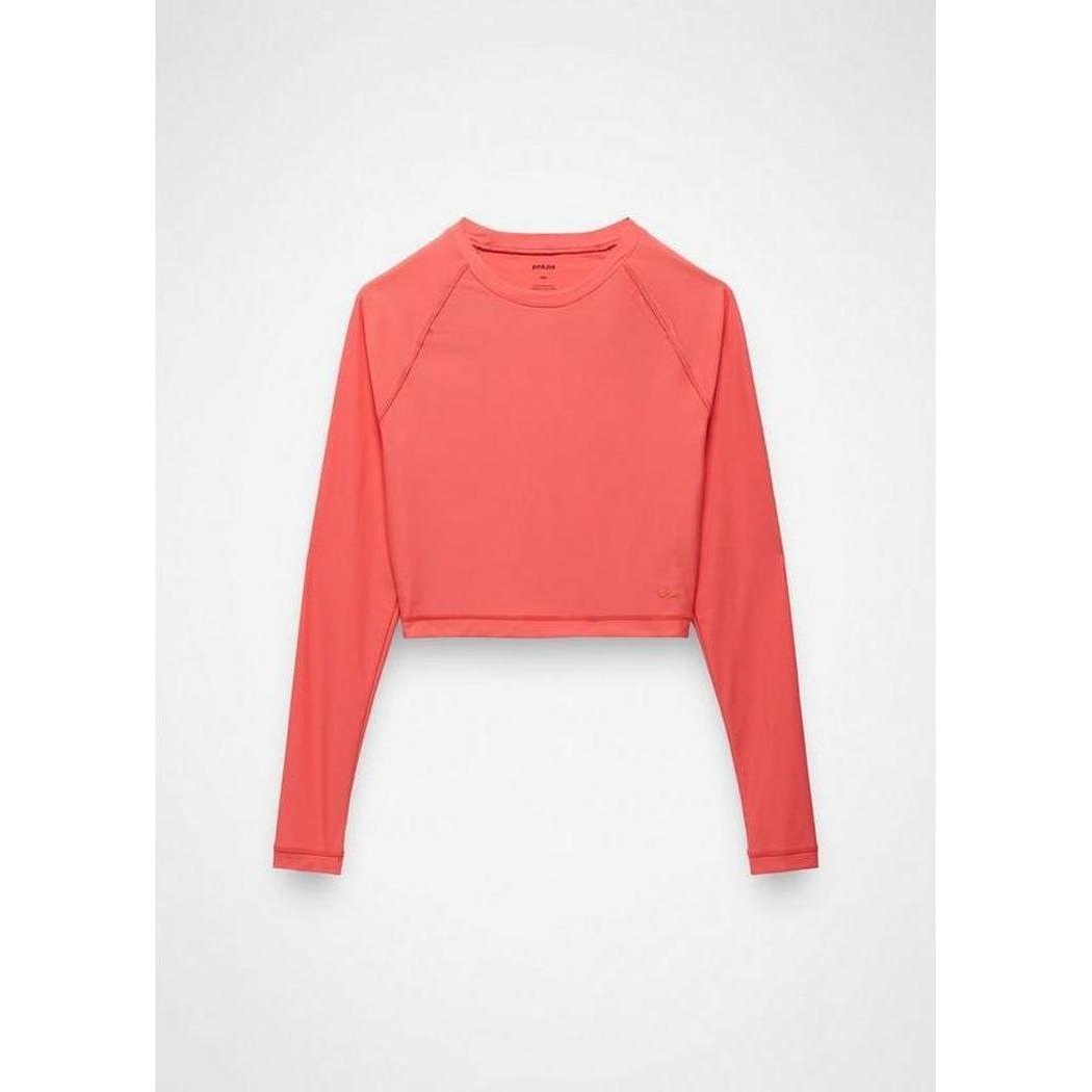 A front view of the Prana Sample - Women's Baja Bound Rashguard in Guava Pop against a white background.
