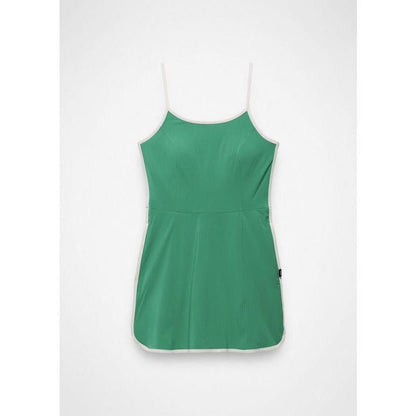 A front view of the Prana Sample - Women's Railay Scallop Dress in Jade against a white background.