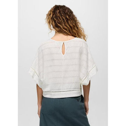 Back view of the Prana Women's Ocean Hills Top in Alba showing the keyhole back and model wearing it against a plain background.
