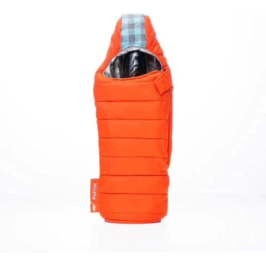 A front view of the Puffin Coolers The OG in Puffin Red & Crater Blue showing the insulated top and zipper against a white background.