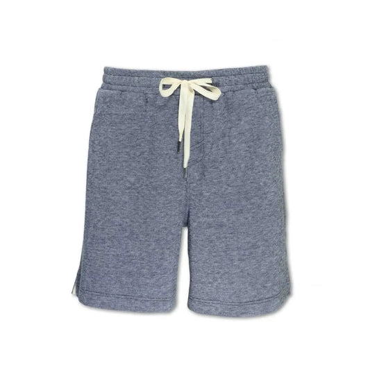 Indigo Purnell Men's Fleece Knit Shorts with a drawstring waist, shown from the front against a white background.