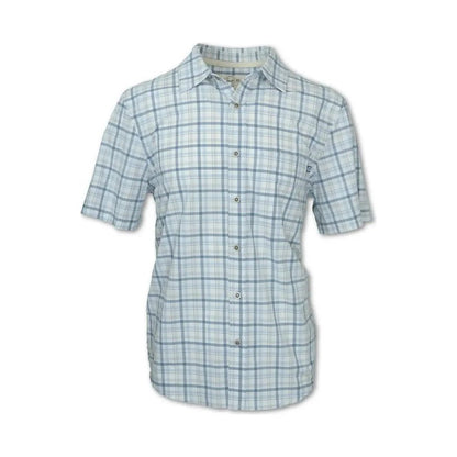 A front view of the Purnell Men's Short Sleeve 4-Way Stretch Quick Dry Shirt in Blue against a white background.