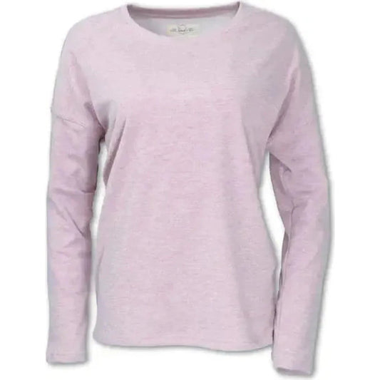 A front view of the Purnell Women's Side Button Crew Sweatshirt in Pink against a white background.