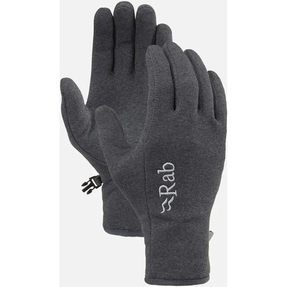 Side view of the Rab Geon Gloves in Army color showing the logo on the palm and a small pull tab on the wrist.
