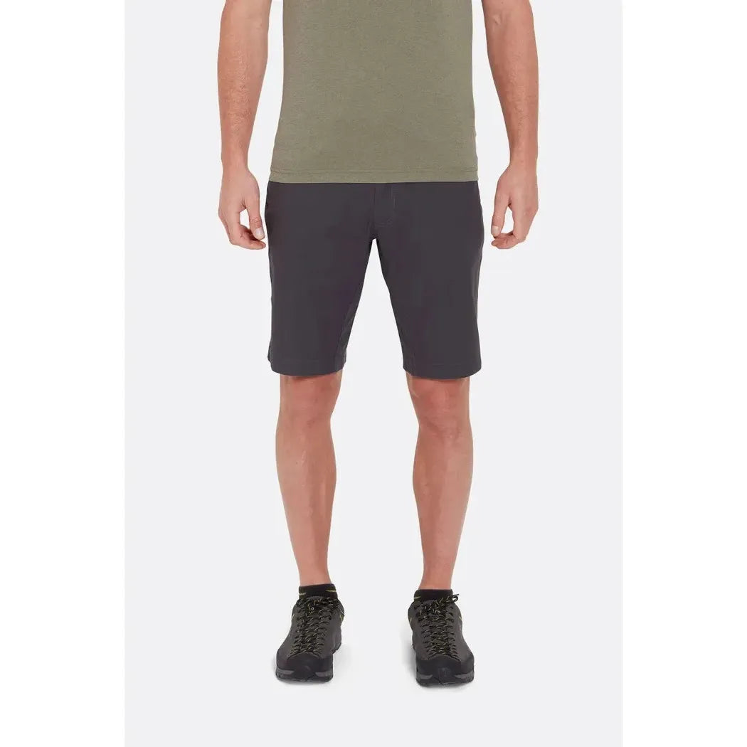 A front view of the Rab Men's Radius Shorts in Anthracite on a model against a plain white background.