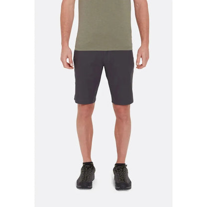 A front view of the Rab Men's Radius Shorts in Anthracite on a model against a plain white background.