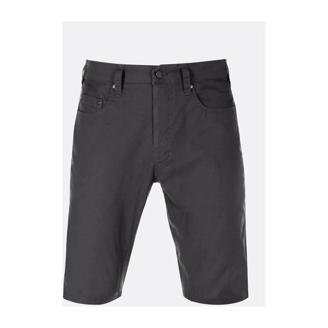 Front view of the Rab Men's Radius Shorts in Anthracite against a white background.