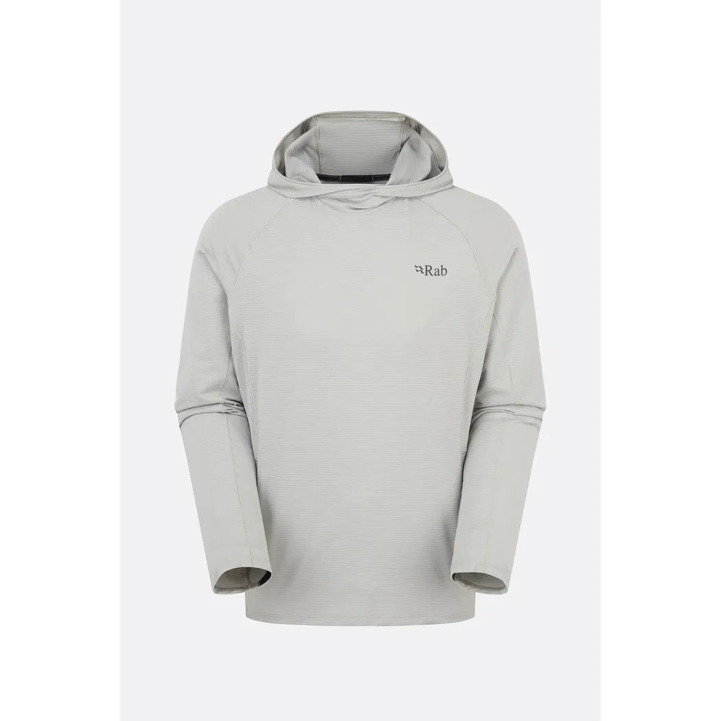 A front view of the Rab Men's Sonic Hoody in Light Khaki with a hood and the brand logo on the chest against a plain white background.