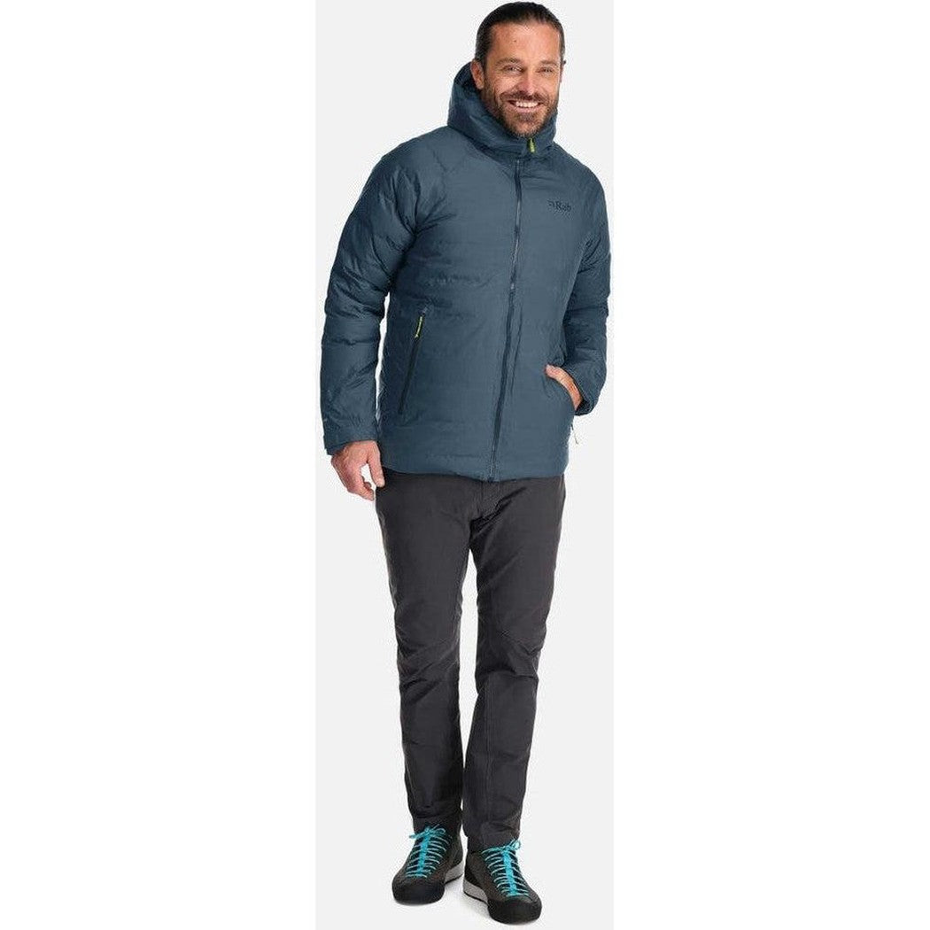 A front view of the Rab Men's Valiance Jacket in Black on a model against a white background.