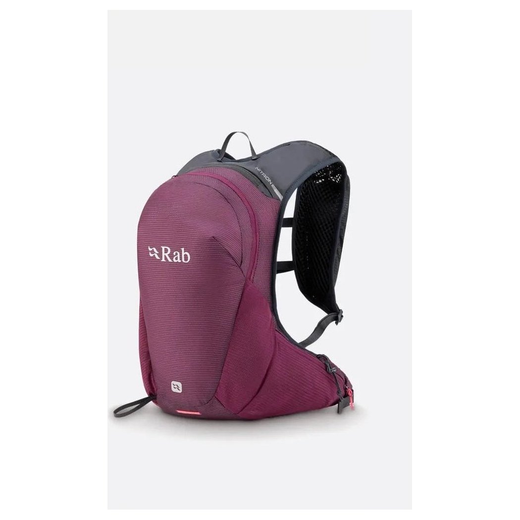 Side view of the Rab Nitron 12 in Mulberry showing the breathable mesh back panel against a white background.