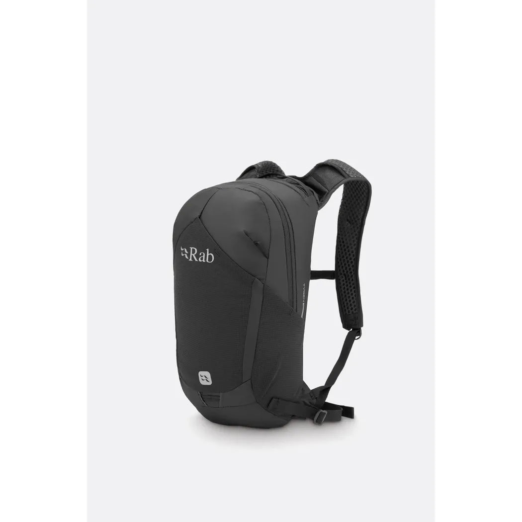 Side view of the Rab Tygen 12 black daypack against a plain white background.