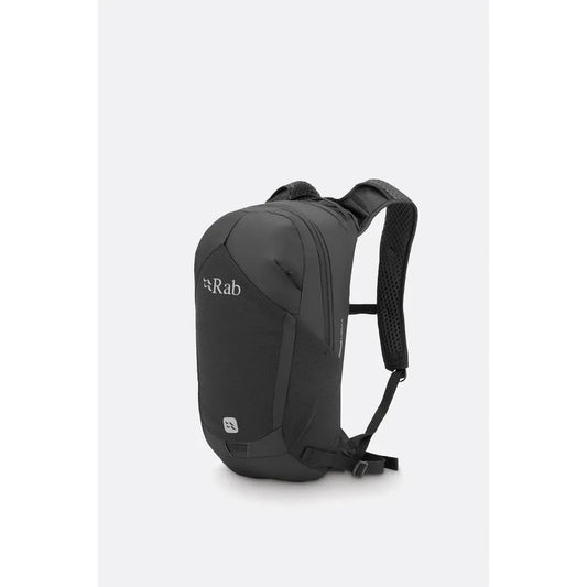 Side view of the Rab Tygen 12 black daypack against a plain white background.