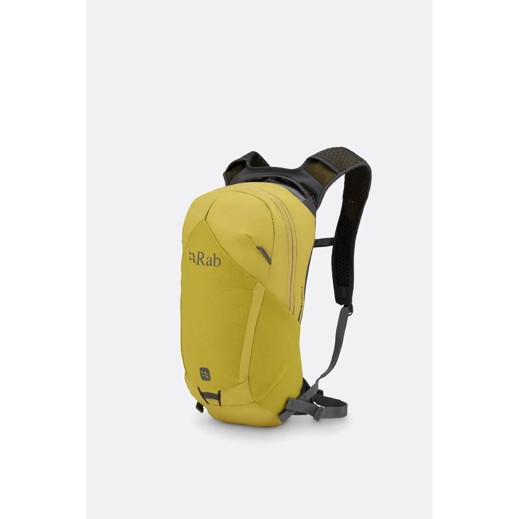 A front view of the Rab Tygen 12 backpack in Black with a white background.