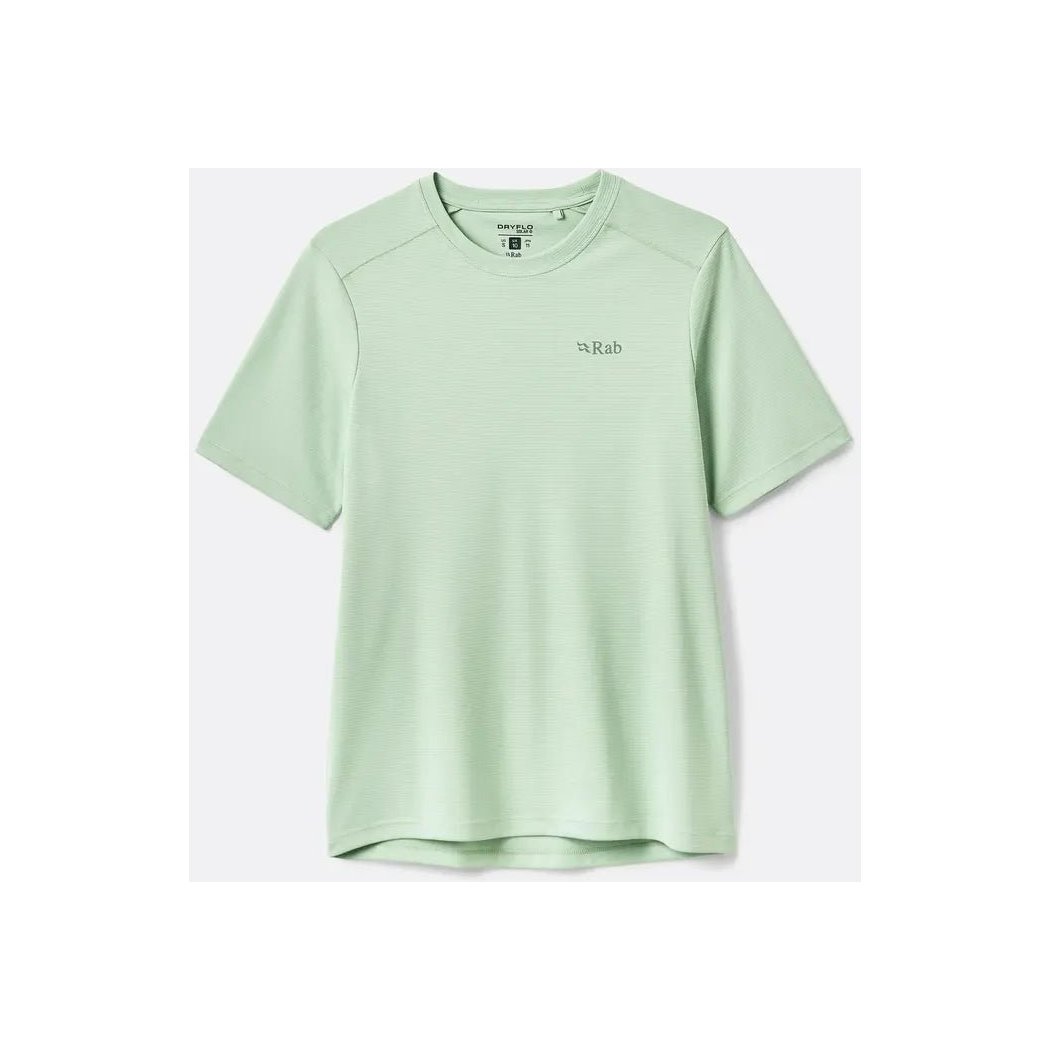 A front view of the Rab Women's Force Tee in Fig Green with a white background.