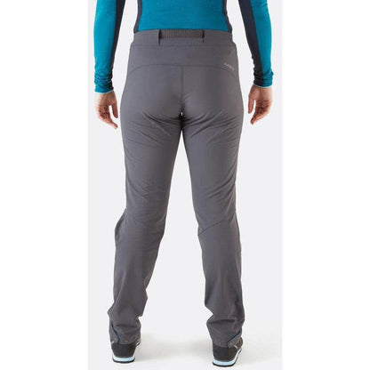 Back view of the Rab Women's Incline AS Pants in Graphene, showing the waistband and straight leg fit against a white background.