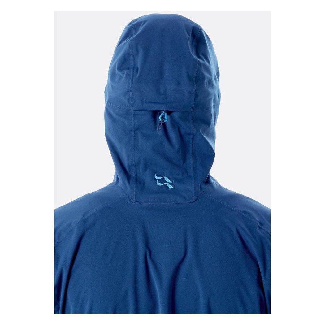 Back view of the Rab Women's Kinetic 2.0 Jacket in Ultramarine showing the hood and logo against a white background.