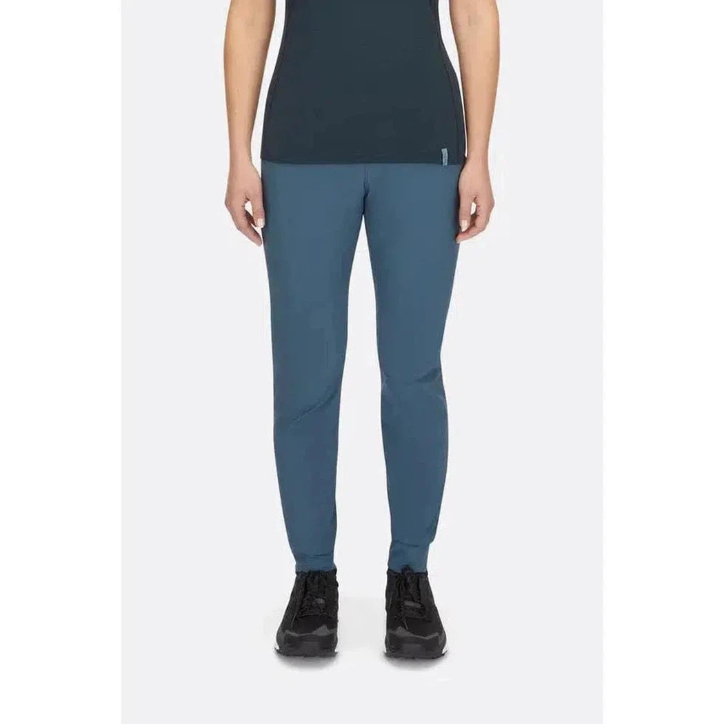 A front view of the Rab Women's Momentum Pants in Beluga, showing the model wearing them against a plain white background.