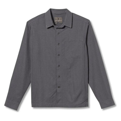 A front view of the Royal Robbins Men's Desert Pucker Dry Long Sleeve in Everglade against a white background.