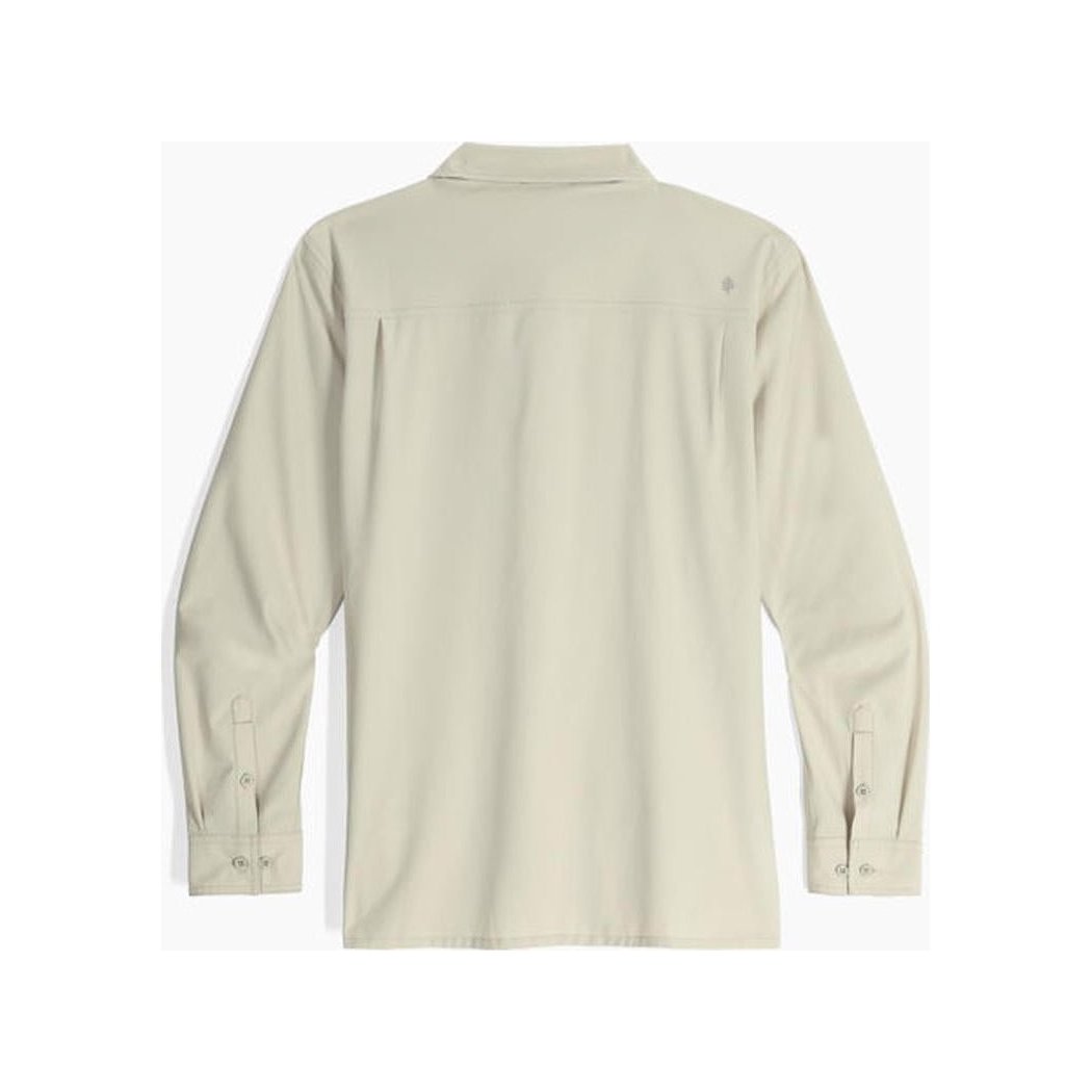 Back view of the Royal Robbins Men's Expedition III Long Sleeve in Everglade showing the long sleeves and button cuffs against a white background.