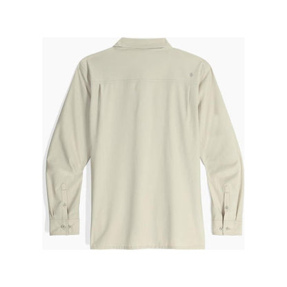 Back view of the Royal Robbins Men's Expedition III Long Sleeve in Everglade showing the long sleeves and button cuffs against a white background.