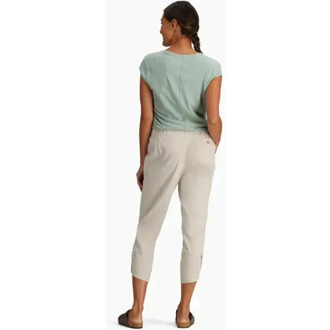 Back view of the Royal Robbins Women's Hempline Capri in Blended Undyed on a model against a white background.