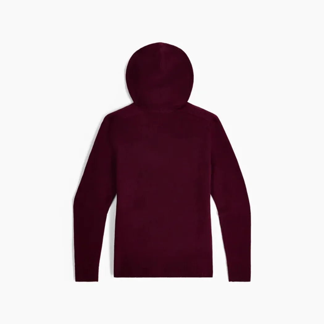 Back view of the Royal Robbins Women's Rockcraft Wool Hoodie in Loganberry Htr against a white background.