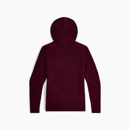 Back view of the Royal Robbins Women's Rockcraft Wool Hoodie in Loganberry Htr against a white background.