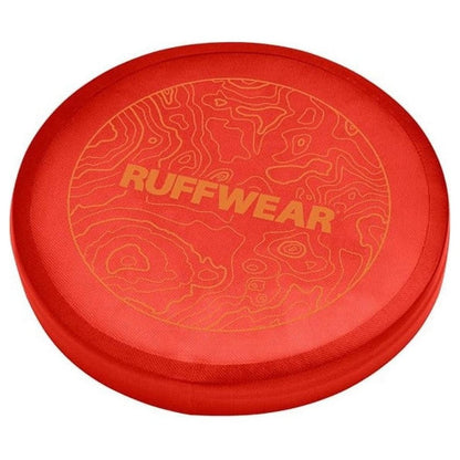 A top-down view of the Ruffwear Camp Flyer Toy in Mandarin Orange showing the top design and logo against a white background.