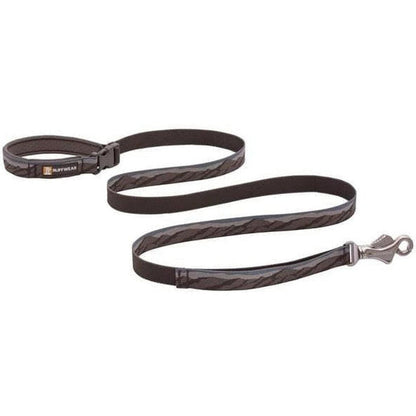 A front view of the Ruffwear Flat Out Leash in Colorado River color showing the braided design and metal clip against a white background.