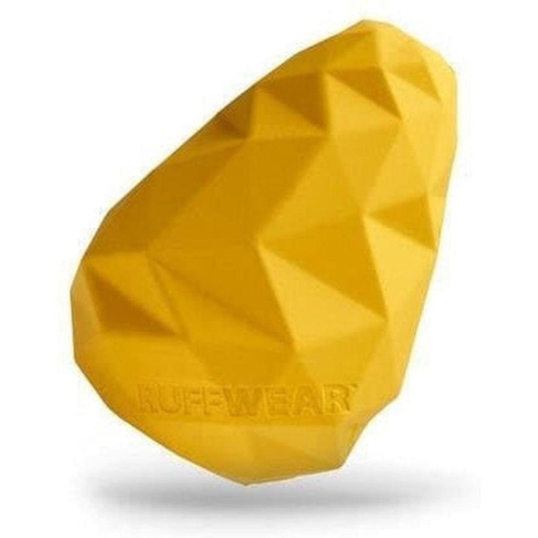 A front view of the Ruffwear Gnawt-a-cone Toy in Dandelion Yellow with a white background.