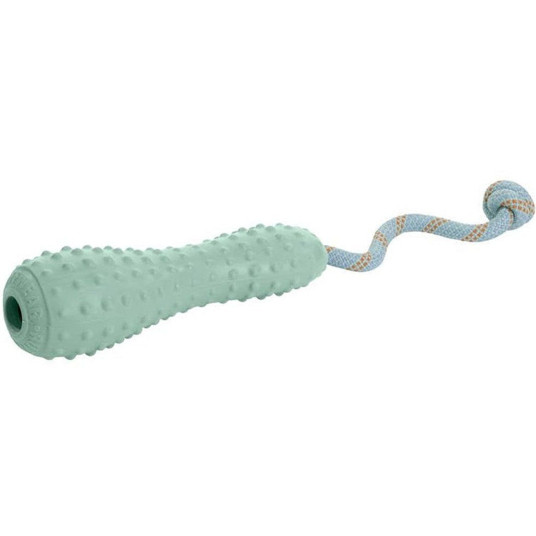 Side view of the Ruffwear Gourdo Toy in Campfire Orange showing the textured handle and attached rope against a white background.