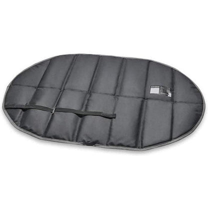 A top-down view of the Ruffwear Highlands Pad in Cloudburst Gray with a strap and tag visible against a white background.