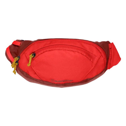 A front view of the Ruffwear Home Tail Hip Pack in Aurora Teal with a zippered pocket and yellow zipper pulls against a white background.