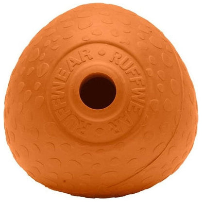 A top - down view of the Ruffwear Huckama dog toy in Campfire Orange with a textured surface and a central hole.