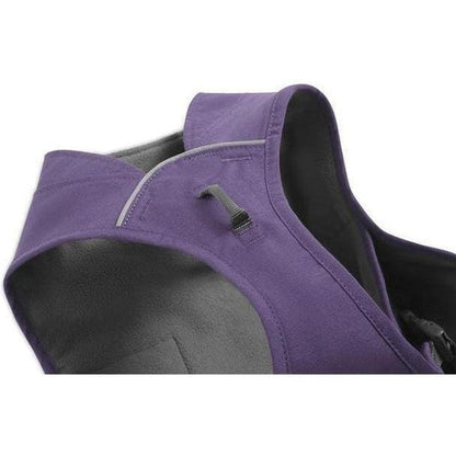 A close-up of the Ruffwear Overcoat Fuse Jacket in Cedar Green showing the zipper and interior lining against a white background.