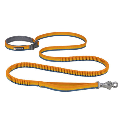 A side view of the Ruffwear Roamer Leash in Orion Blue showing the bungee section and metal clip against a white background.