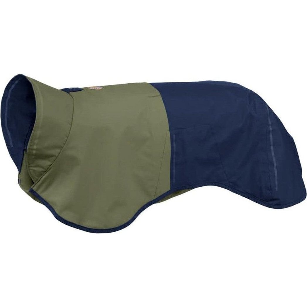 Side view of the Ruffwear Sun Shower Jacket in Midnight Blue showing the two-tone design against a white background.