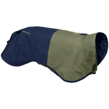 Side view of the Ruffwear Sun Shower Jacket in Midnight Blue showing the two-tone design against a white background.
