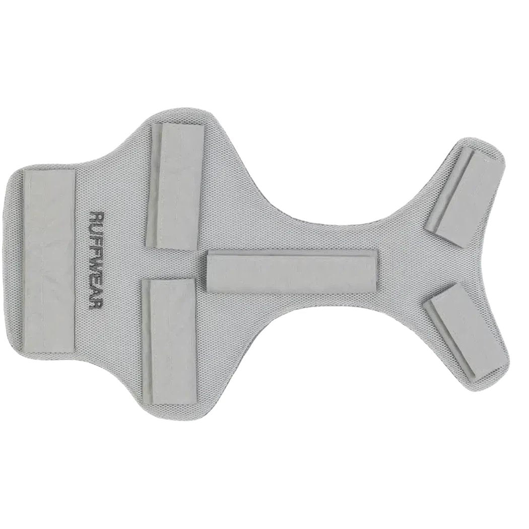 A graphite grey Ruffwear Swamp Cooler Core with multiple Velcro straps, shown from a top-down angle against a white background.