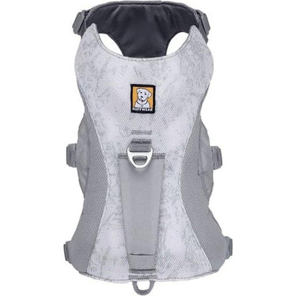 A front view of the Ruffwear Swamp Cooler Harness in Graphite Gray showing the front buckle and logo against a white background.