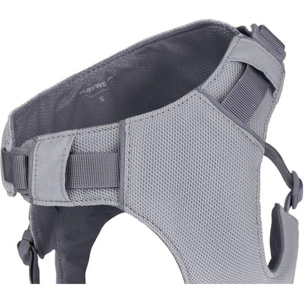 Side view of the Ruffwear Swamp Cooler Harness in Graphite Gray showing the adjustable straps and mesh material against a white background.