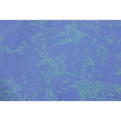 Neck gaiter in AuroraTealPurpl color with a blue background and green abstract patterns.