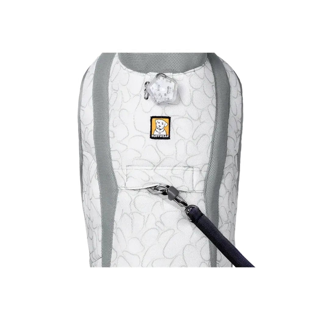 Back view of the Ruffwear Swamp Cooler Vest in Graphite Gray showing the front zipper and leash attachment against a white background.