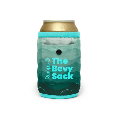A front view of the Rumpl Bevy Sack in Baja Fade with a pocket and button, against a white background.