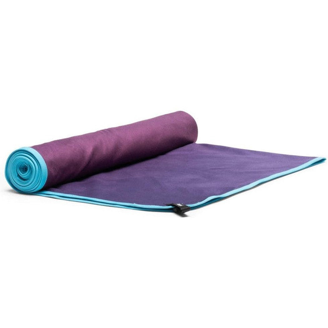Side view of the Rumpl Everywhere Towel in Geo showing the rolled-up and unrolled sections against a white background.