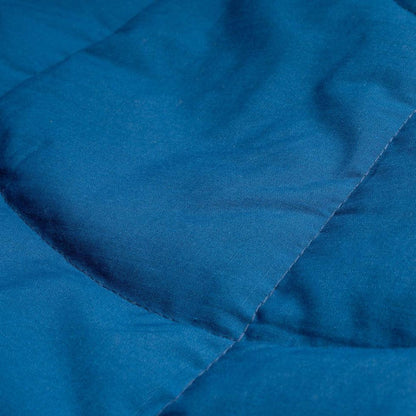 A close-up of the Rumpl Nanoloft Puffy Flame Blanket in Deepwater showing the stitching and fabric texture.