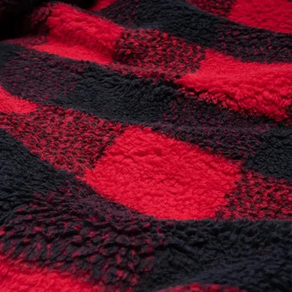 A close-up of the Rumpl Sherpa Fleece blanket in Kaleidoscope Stone showing its soft texture and pattern.