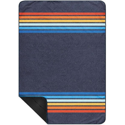 A top-down view of the Rumpl The Everywhere Mat in Coast Retro Rays showing the striped pattern and folded corner.
