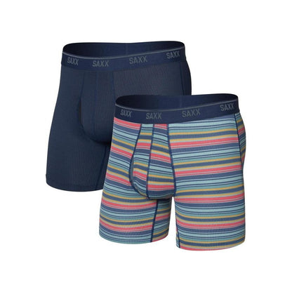 SAXX Quest Quick-Dry Mesh Boxer Brief Fly 2pk - 6"-Men's - Clothing - Underwear-Harvest Stripe/Martime-S-Appalachian Outfitters
