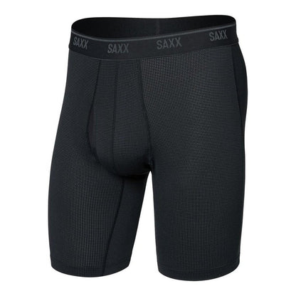 Black SAXX Quest Quick-Dry Mesh Long Boxer Brief Fly - 8" shown from the front with a white background.